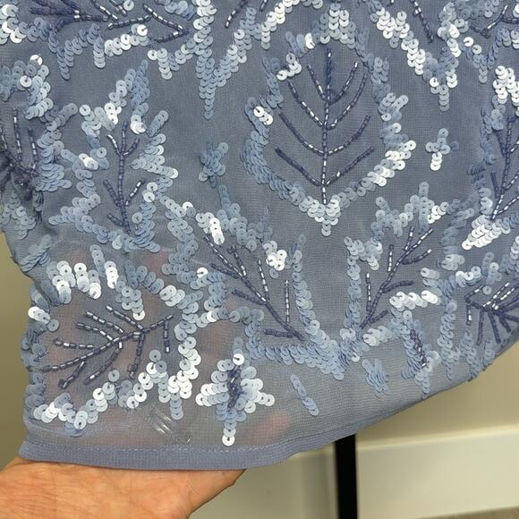 NWT MAC DUGGAL 93595 Periwinkle Floral Sequin Embellished High Neck Dress Womens - Picture 6 of 13